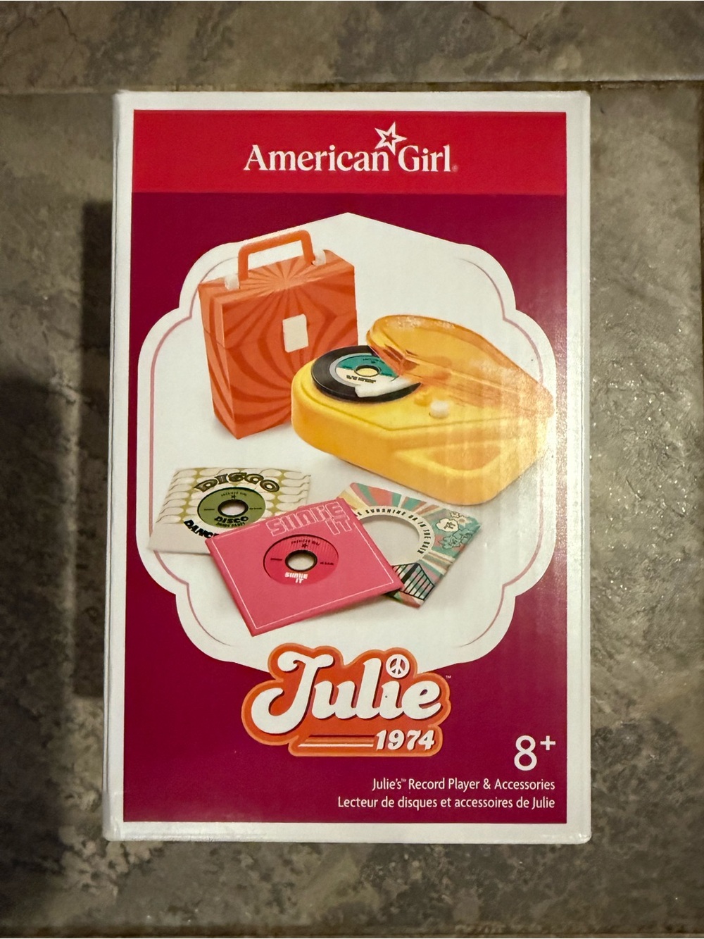 American Girl Yellow and Pink Retro Record Player Accessory Set